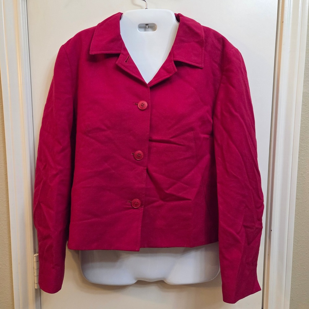 Talbots Petites Red 100% Wool Blazer Jacket Size 10P Made in USA Professional